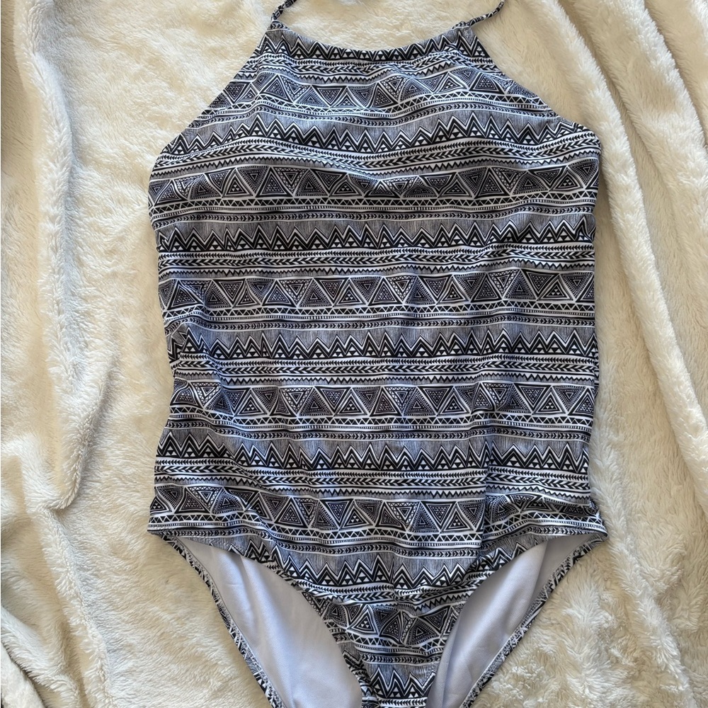 Aztec Patterned Black and White Women's One Piece Swimsuit